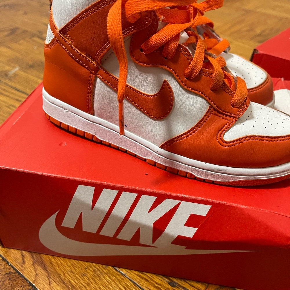 Nike Dunk high (PS), white/ orange blaze- white, size 1